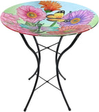 Briarwood Lane Zinnias in Bloom Glass Birdbath