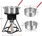 Red Mountain Valley 10.5 Qt Outdoor Propane Fish Fryer Pot Kit with Aluminum Strainer Basket, Thermometer for Boiling and Frying, 50,000 BTU Burner, 0-5 PSI Regulator, Full CSA Approved Fish Cooker