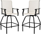 LEVELEVE Patio Bar Set 2pcs Swivel Bar Stools Outdoor Bistro Textilene Furniture Stability All-Weather Set (2, Beige Fabric)