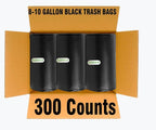 8-10 Gallon Trash Bags, 300 Count Black Garbage bags, Multi-purpose Trash Can Bin Liners for Bathroom, Office, Industrial, Commercial, Janitorial, Municipal, Recycling