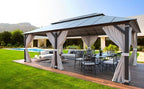 YOLENY 12' X 20' Hardtop Gazebo, Aluminum Composite Ventilation Double Roof Permanent Outdoor Pavilion Pergola Party Tent for Patio, Lawn, Garden, Poolside, Curtains and Netting Included.