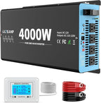 New Upgraded 4000 Watts Pure Sine Wave Inverter, 12V DC to 110V AC Power Inverter with 4 AC Outlets, USB Port, Type-C Port for Truck, Vehicle, Power Outage, Remote Control with LCD Screen