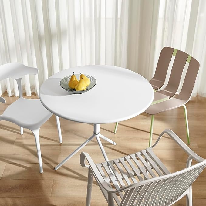 Minimalist Design 31.5 Inch Diameter Round Metal Patio Table, Bistro Table, Dining Table, Suitable for Indoor and Outdoor Cafes and Restaurants (White)