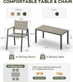 Outdoor Dining Set, Patio Table and Chairs of 4, Aluminum Outdoor Furniture Set with Umbrella Hole, HDPS Patio Dining Table Set for 4 (Gray)