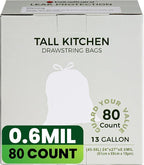 Large Trash Bag 13 Gallon Tall Drawstring 100% Post-Consumer Recycled Garbage Bag Waste Bag for Kitchen Office