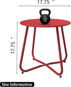 Patio Side Table Waterproof Round Metal Steel Weather Resistant Portable Outdoor and Indoor End Table for Garden Balcony Yard, Dark Red