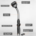 RESTMO Watering Wand Heavy Duty, Metal Garden Hose Wand with Thumb Flow Control, 15-Inch Long Hose Nozzle Sprayer with 10 Spray Patterns, Ideal to Water Hanging Baskets and Shrubs, Silver