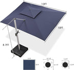 PURPLE LEAF 10 X 13 FT Cantilever Patio Umbrellas with Base Included, Large Square Offset Umbrella with 360° Rotation, Outdoor Aluminum Pool Umbrella for Pool Lawn Garden, Navy Blue