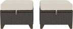 2 Pieces Patio Outdoor Ottomans with Removable and Washable Covers，PE Rattan Wicker Footstools for Porch, Garden, Sunroom (Beige)