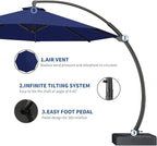 7 Piece Patio Dining Set with 11ft Patio Umbrella (Navy), 7 Gray Outdoor HDPE Dining Set with 6 Chairs + 1 Large Table with 2" Umbrella Hole, for Market, Pool, Garden, Backyard, Deck