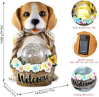 Solar Dog Statue for Outdoor Light Garden Yard Decor - Pupppy Figure for Decoration Gifts for Granpa Birthdays & Dog Lovers