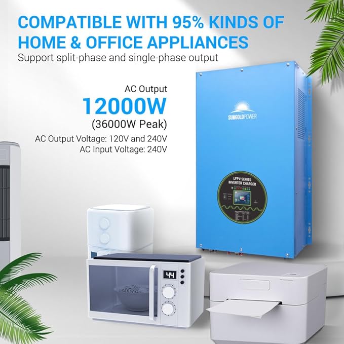 SUNGOLDPOWER 12000W 48V Inverter Charger, Input 240V AC,Output 120/240V Split Phase Pure Sine Wave, Peak Power 36000W for 20s, Low Frequency, Heavy Duty Inverter for Off Grid System(MPPT Excluded)
