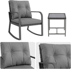 Bistro 3 Piece Patio Furniture Set, Patio Table and Rattan Outdoor Rocking Chairs Set of 2, Outdoor Bistro Conversation Set for Garden, Balcony, Poolside, Backyard, Grey