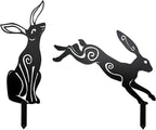 Rustic Metal Bunny Garden Statues – Set of 2 Outdoor Moon Rabbit Decor with Swirling Motifs Bunny Garden Decor Outdoor Sculpture | Metal Easter Yard Art for Patio, Lawn & Easter Gifts