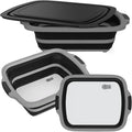 2-Pack XL Collapsible BBQ Prep Tub with Built-In Cutting Board, Lid & Strainer – Marinate, Drain & Prep – Large Food-Safe Container – Perfect for Grilling, Smoking & Outdoor Cooking (Black)