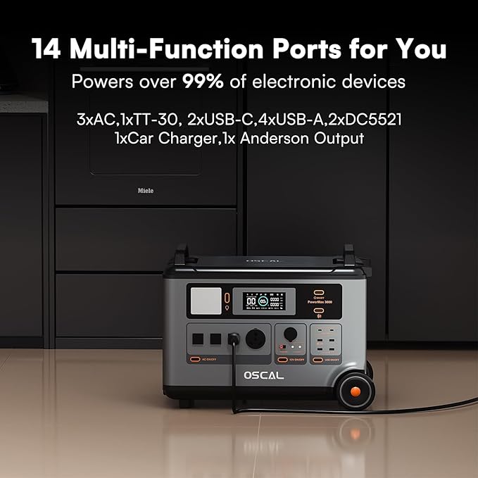 OSCAL 3600Wh Solar Generator PowerMax 3600 with 3x400W Panel, Solar Power Station with 4 AC Outlets (6000W Peak), 1.2H Full Charging, APP Control Emergency Power Station for Home, Camping & RVs