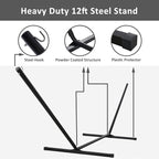 SUNCREAT Hammocks Extra Large Hammock with Stand Included, Double Hammock with Curved Spreader Bar, Black Stripes
