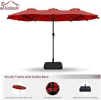 Shintenchi 16FT Large Patio Umbrella with Base, Outdoor Double-Sided Rectangular Umbrella, Market Umbrella with Crank Handle for Poolside Lawn Garden, Red