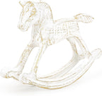 Sungmor Cast Iron Rocking Horse Statue, Home Office Desk Ornament, Vintage Collectible Figurine Decorative Paperweight, Rustic White Small Horse Nostalgia Christmas Decor