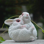 Garden Statues Bunny Decor Resin Hug Rabbit Figurine Cute Fairy Garden Decor Outdoor Statues for Patio Yard Porch Balcony Gifts for Women Mom Grandma White
