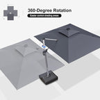 PURPLE LEAF 10' X 10' Solar Powered LED Patio Large Umbrella Offset Double Top Hanging Umbrella Outdoor Market Umbrella for Garden, Slate Gray