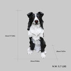 Border Collie Outdoor Dog Statue with Reversible “Welcome/ON Patrol” Plaque and Solar Path Lantern, Black & White Sitting Herding Dog Yard Accent
