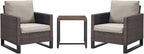 Rilyson Wicker Outdoor Patio Chairs Set - 3 Piece Rattan Patio Furniture Bistro Chairs Set with Waterproof Wicker,Comfortable Cushions and Sturdy Metal Frame for Porch Deck Backyard(Brown/Grey)