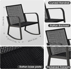 Bistro 3 Piece Patio Furniture Set, Patio Table and Rattan Outdoor Rocking Chairs Set of 2, Outdoor Bistro Conversation Set for Garden, Balcony, Poolside, Backyard, Khaki