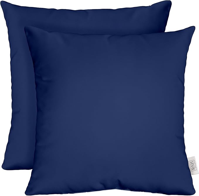 RSH DECOR: Square Throw Pillows Set of 2 | 20” x 20” | All-Weather Spun Fabric | Water and Fade-Resistant | Outdoor Accent Pillows for Patio Furniture | Navy Blue