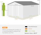 Outsunny 11' x 9' Outdoor Storage Shed, Garden Tool Metal Shed with Foundation Kit, Double Lockable Door, Air Vents and Sloping Roof, for Backyard, Patio, Lawn, Dark Gray
