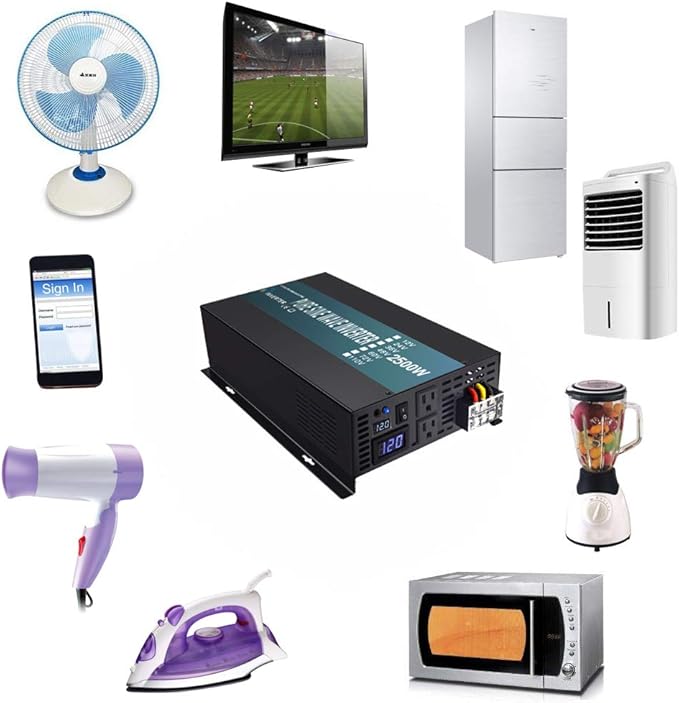 WZRELB Pure Sine Wave 2500W 12VDC 120VAC Power Inverter,Car Inverter，Remote Control