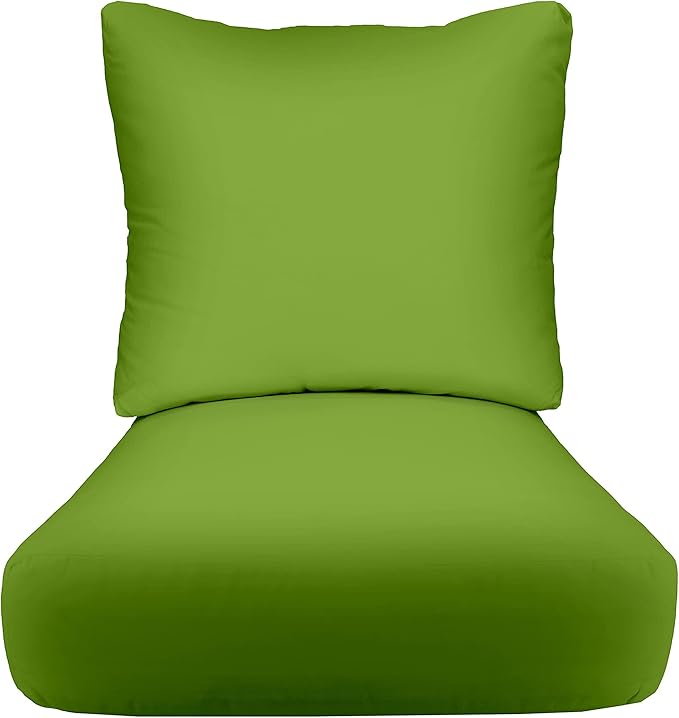 RSH DECOR Deep Seating Cushion with Pillow Back | 23” x 25” x 5" Seat | Water and Fade-Resistant Spun Fabric | Made in USA | Outdoor Chair Cushion Set for Patio Furniture (Kiwi Green)