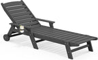 SERWALL Patio Chaise Lounge Chair, 78'' Long HDPE 5 Positions Adjustable Outdoor Lounger, Poly Lounge Chair with Rolling Wheels & Cup Holder for Pool, Slate Gray