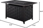 Fire Sense 63700 Preston Basketweave Aluminum Convertible Gas Fire Pit Table 45,000 BTU Multifunctional Outdoor Firepit with Fire Bowl Lid Nylon Cover Clear Fire Glass Bronze Finish - Rectangular 44"