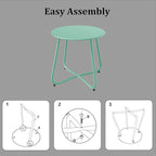 Patio Side Table Waterproof Round Metal Steel Weather Resistant Portable Outdoor and Indoor End Table for Garden Balcony Yard, Bean Green
