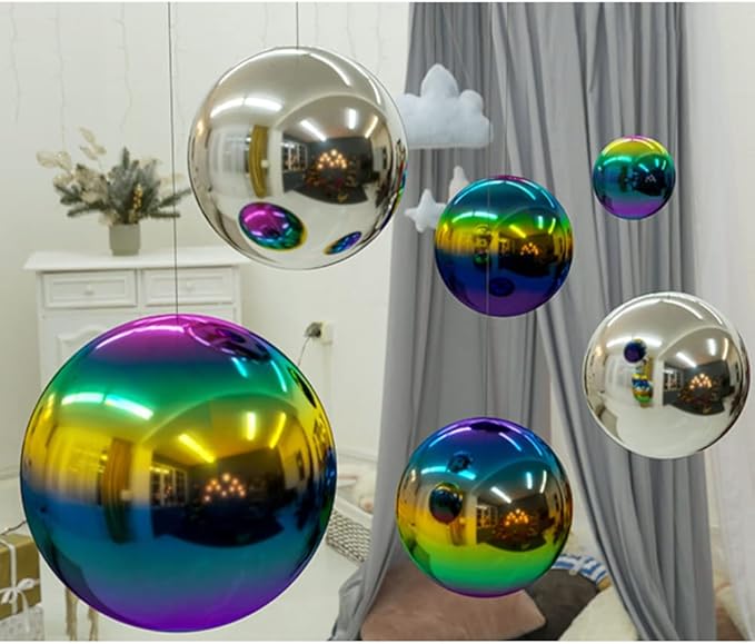 6 inch Diameter Gazing Ball,Rainbow Stainless Steel Polished Reflective Smooth Garden Sphere Globe Mirror,Colorful and Shiny Addition to Any Garden or Home