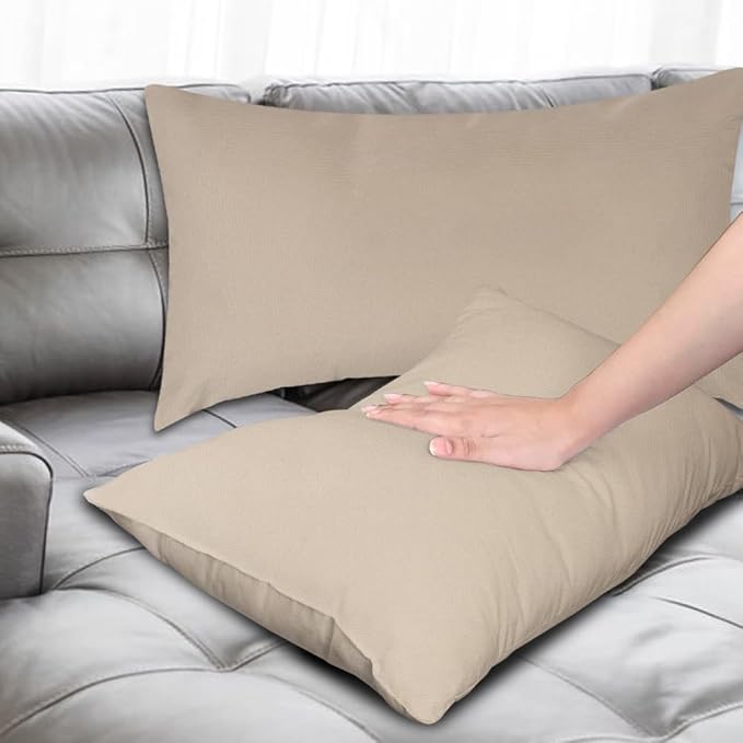 Covers & All Premium Square Throw Pillow Inserts with Covers Set of 4, 12 x 20 Inches Beige, Decorative Cushions for Couch Sofa Home Decor Office Travel UV Resistant Waterproof Soft Cushions Pillows