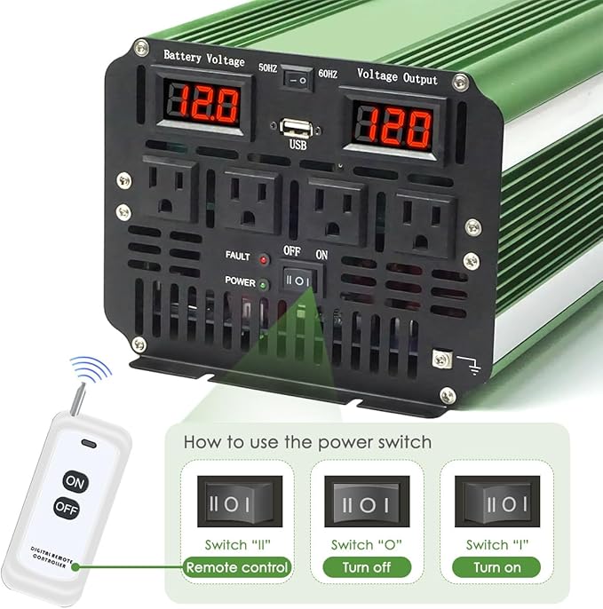 LVYUAN 4000 Watt Heavy Duty 8000(Peak) Pure Sine Wave Power Inverter 12V DC to 110V/120V AC Converter with 4 sockets,LED Display,Remote Control and USB Port for Family,RV, Truck,Road Trip,Emergency