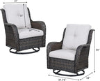 HUMMUH Patio Furniture with Fire Pit 4-Piece Wicker Outdoor Sectional Couch and Swivel Rocking Chairs, Propane Fire Pit Conversation Set for Garden, Backyard, Deck
