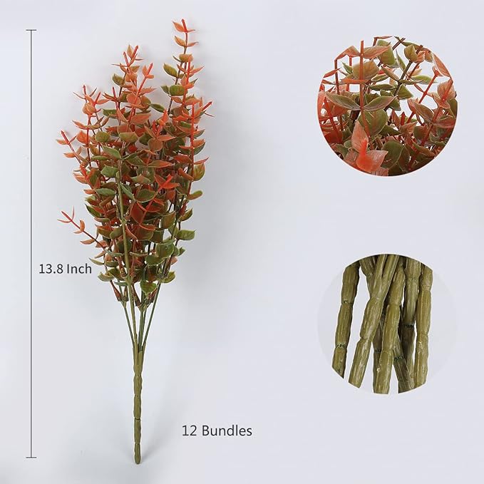 RECUTMS 12 Bundles Artificial Fall Flowers No Fade Faux Autumn Plants, Fake Indoor Outdoor Greenery Fall Decorations for Thanksgiving Christmas Wedding Party Home Garden Fireplace Décor