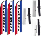 FFN 3-Pack of Open House Feather Banner Flag Kits, Includes Flag Poles, Ground Stakes, and Travel Bags, 15ft Large Outdoor Signs for Real Estate Agents