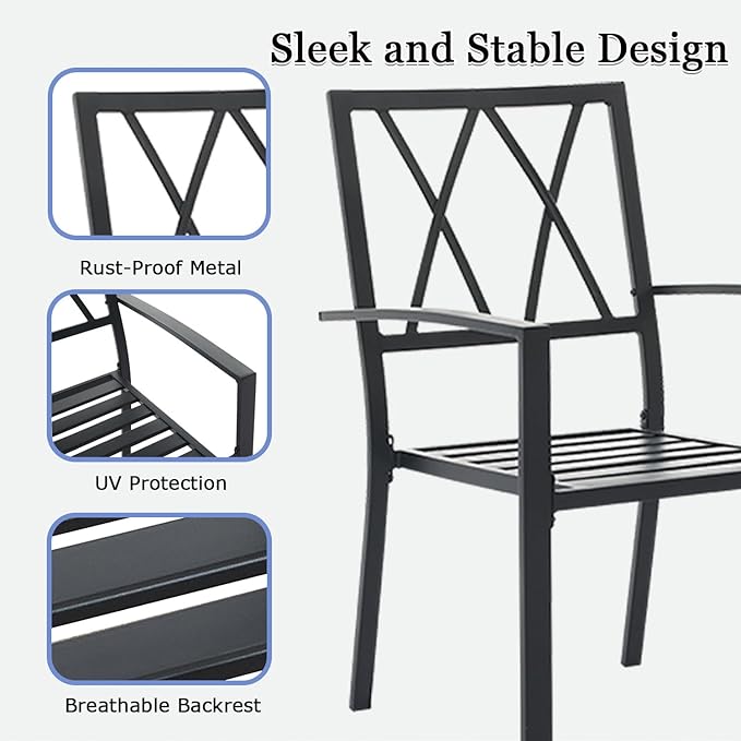 Outdoor Dining Chairs Set of 6, Aluminum Frame Stackable Patio Dining Chairs with Armrest, Wrought Iron Patio Bistro Chairs for Lawn, Backyard, Garden, Porch