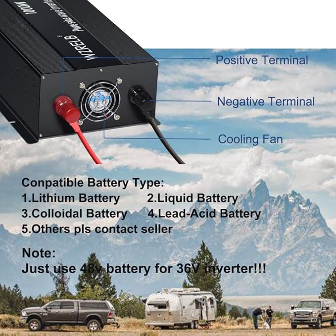 WZRELB 1500W Pure Sine Wave Inverter 36VDC to 120VAC Solar Power Converter Truck RV Home LCD Display
