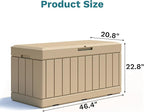 Patiolife 85 Gallon Resin Deck Box, Wood Like Outdoor Storage Box for Garden Tools, Pool Supplies, Waterproof and Lockable, Light Brown