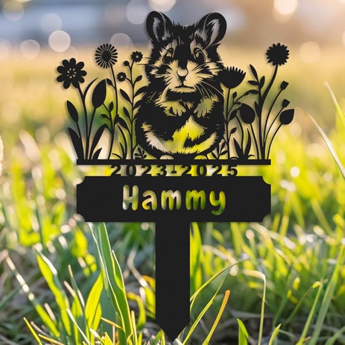 Personalized Hamster Memorial Stake,Pet Plaque Hamster Lover,Metal Hamster Grave Marker,Remembrance Stake,Outdoor Garden Yard Sign hamster 12inch
