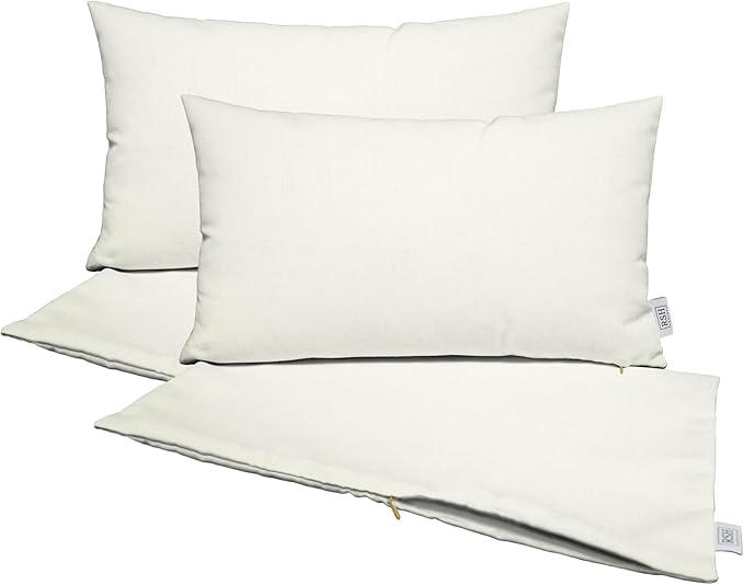 RSH DECOR: Sunbrella Pillow Covers Set of 4 | Covers Only - 20" x 12" | Outdoor Lumbar Pillow Covers Crafted with Sunbrella Performance Fabric | Canvas White
