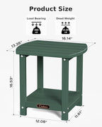 Ciokea Adirondack Outdoor Side Table, 2-Tier Sturdy Patio End Table Weather Resistant, Morden Side Table for Patio, Pool, Porch, Green