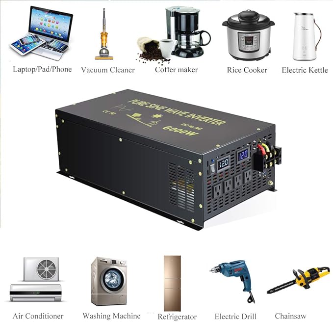 WZRELB 6000W 48V 110V-120VPure Sine Wave Power Inverter with 4 AC Outlets,Bipolar High-Frequency Inverter