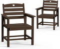 HDPE 2-Piece Outdoor Dining Chairs, Weather-Resistant Heart-Cutout Design Patio Dining Chairs, Outdoor Furniture for Lawn, Patio, Porch, Deck, Poolside, Yard (Mahogany)