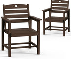 HDPE 2-Piece Outdoor Dining Chairs, Weather-Resistant Heart-Cutout Design Patio Dining Chairs, Outdoor Furniture for Lawn, Patio, Porch, Deck, Poolside, Yard (Mahogany)